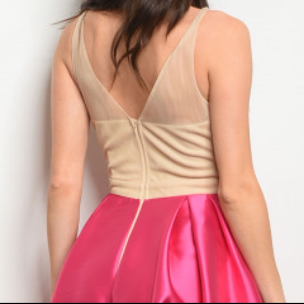 JEWEL EMBELLISHED NUDE & FUSCIA GOWN - Picture 3 of 5